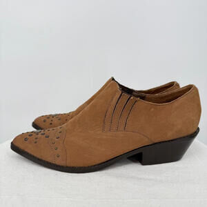 Women's Ferrante Leather Studded Booties Brown Shoes 6.5